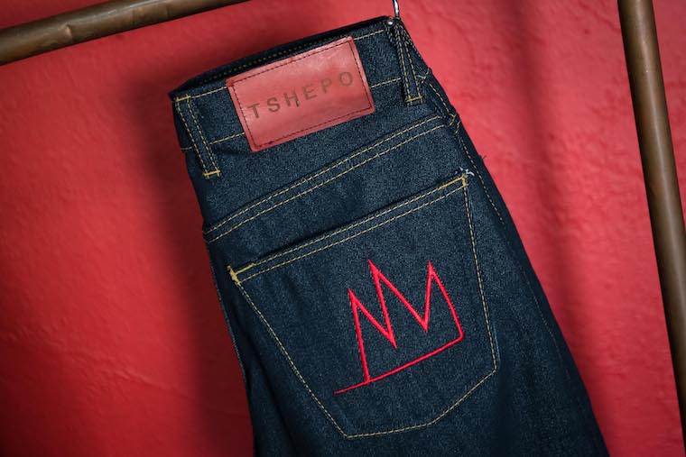 A pair of jeans hanging and ready to sell.